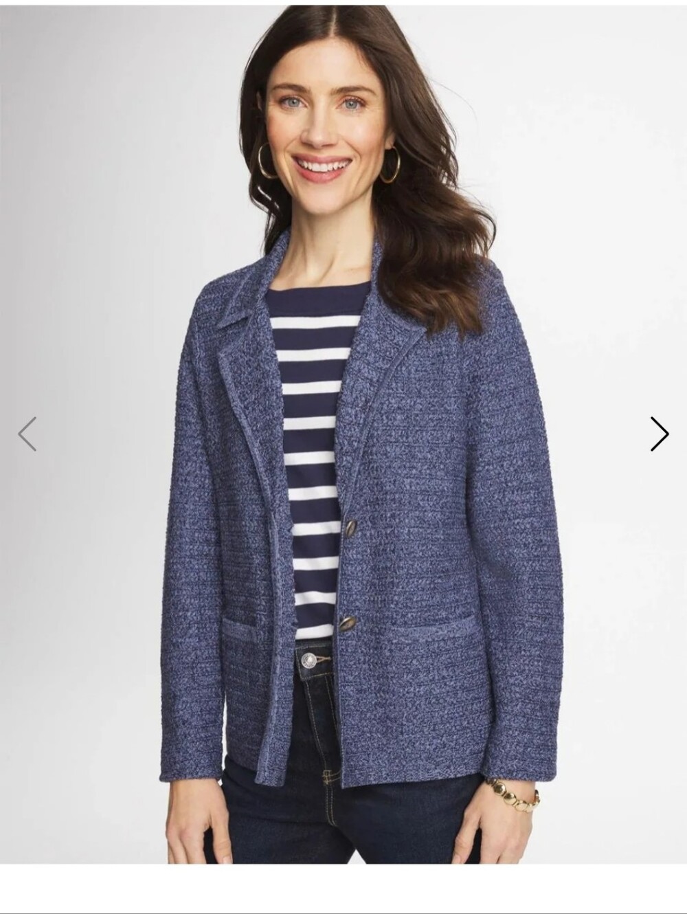 Chico's omen's Blue Denim Stitch Knit Cardigan Sweater Blazer Jacket